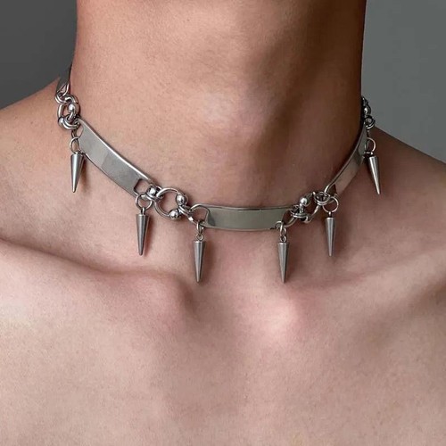 Titanstahl Niet Choker Halskette Unisex Punk Hip Hop Metallkragen Schmuck