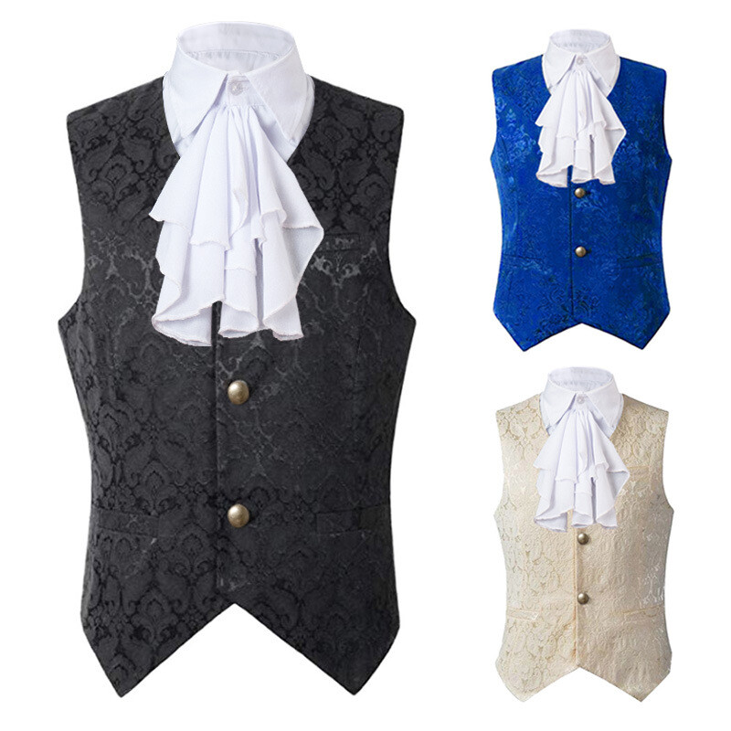 Mens Steampunk Suit Vest Gothic Victorian Medieval Cosplay Waistcoat with Tie