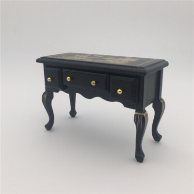 Dollhouse Miniature 1/12 Scale Black Calligraphy Desk Table Study Room Furniture