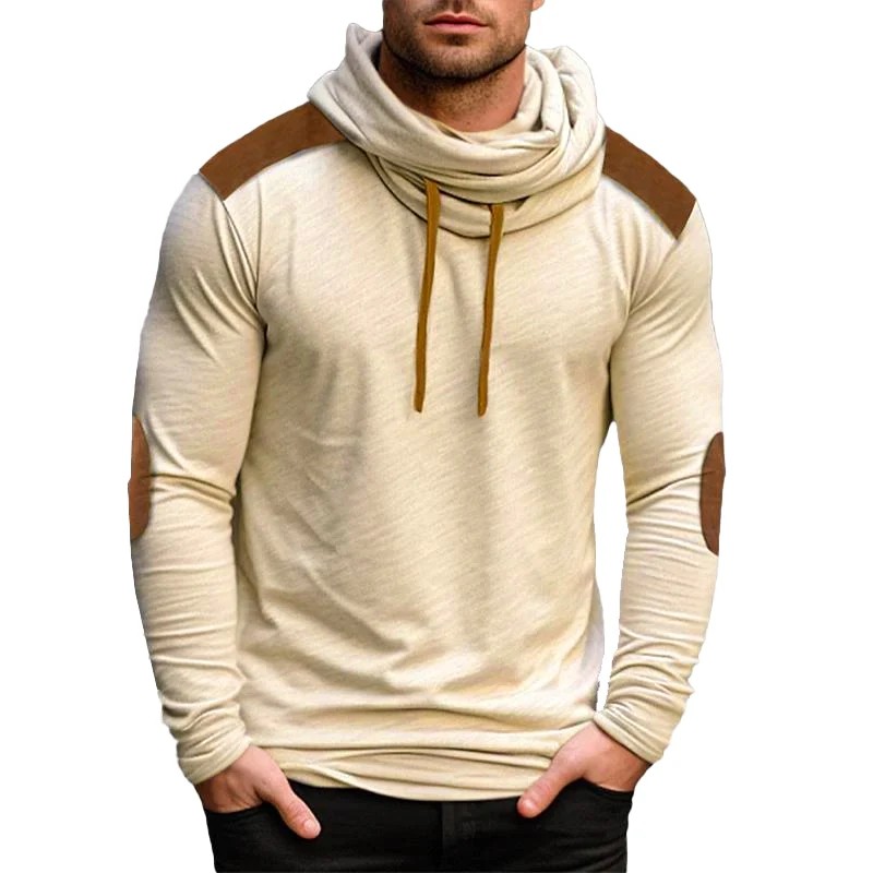 Men's Color Block Long Sleeve T-Shirt Pile Collar Soft Khaki Size XL Casual NWT
