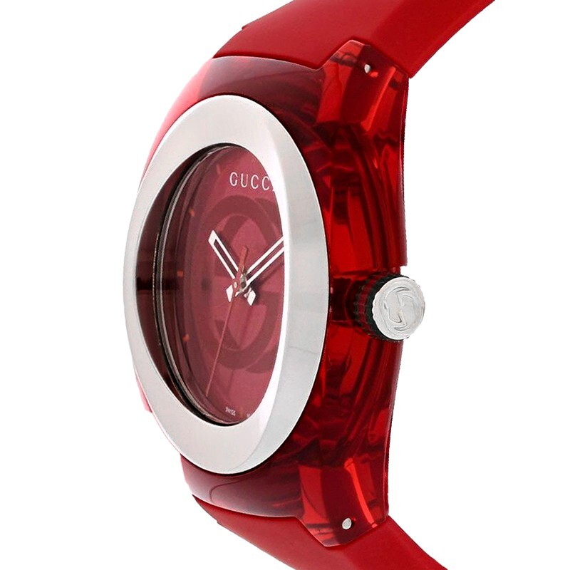 Pre-owned Gucci $680 Msrp |  Sync Xxl Men's Red Rubber Band Watch - Ya137103