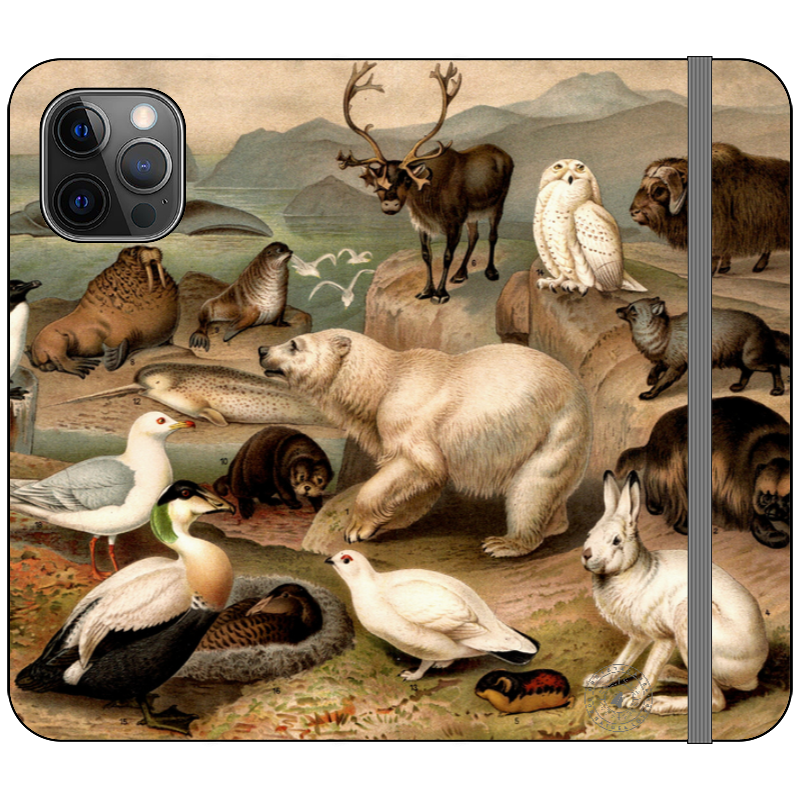 Wallet Handyhülle Vintage Tiere Arktis Bär Eule Folio Phone Case iPhone Galaxy
