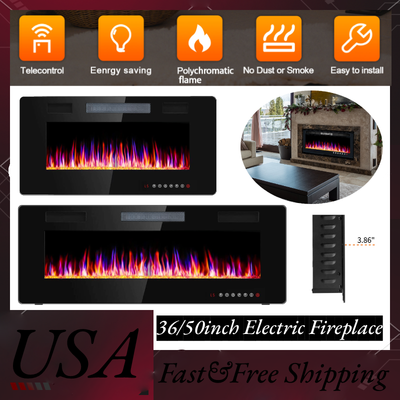 Insert Wall Mounted 36'' Fireplace Heater Touch Screen 1500w
