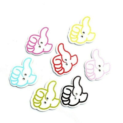 Pkg 10 THUMBS UP 2-hole White Wood Button 1-1/8'' (30mm) Scrapbook Craft (9064)