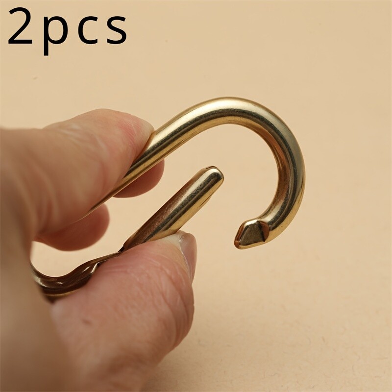 2PCS Brass Locking Carabiner Clip Snap Hook Outdoor Climbing Buckle Gold 6cm