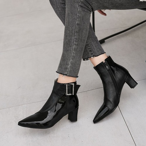 Details about / Europe Women/'s Ankle Boots Pointy Toe High Block Heel Zip Up Solid Color Shoes