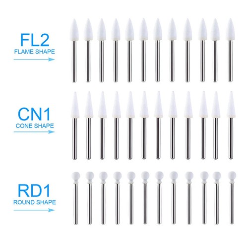 Dental White Arkansas Polishing Stones Flame Cone Round FG/RA burs 12Pcs/Box