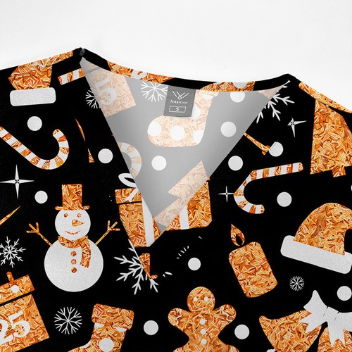 NiaaHinn Festival-Print Women Men Scrub Top Medical Nurse V-Neck Halloween Xmas