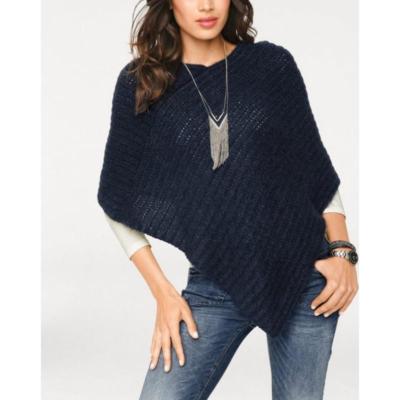 HEINE DAMEN PONCHO PULLI STRICK PULLOVER MANTEL JACKE CARDIGAN BLAU NEU