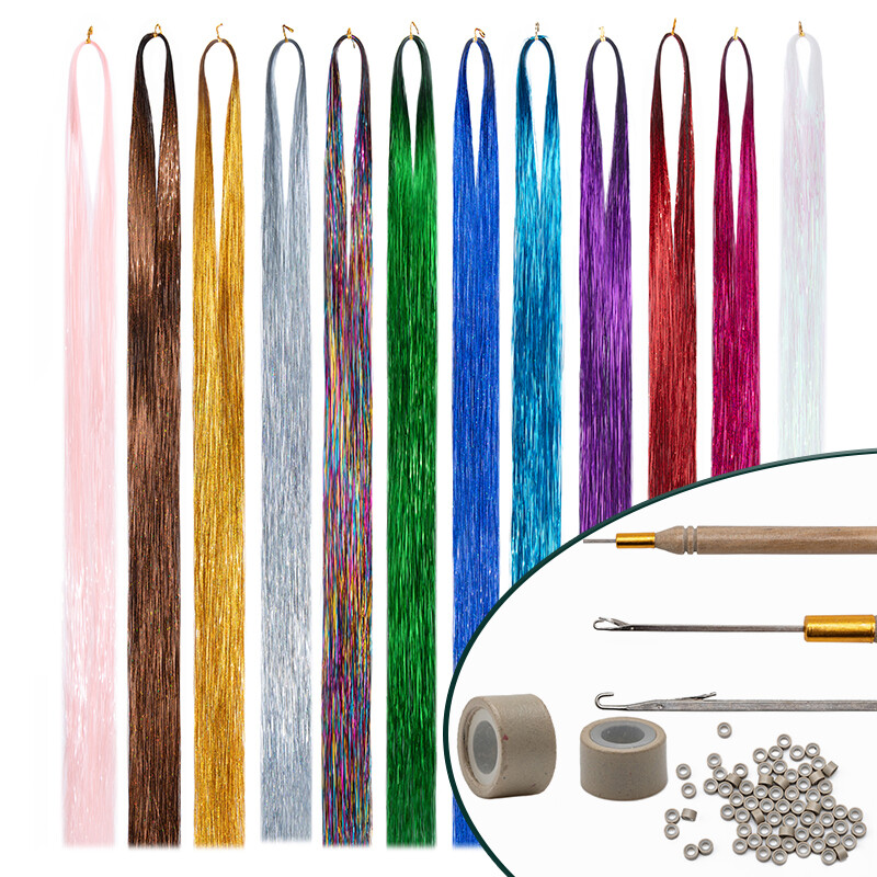 W/Tool Hair Tinsel Sparkle Glitter Extension Highlight Party Wedding Dazzles 47"