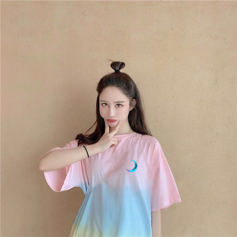Damen Mädchen Regenbogen Farbverlauf T-Shirt Harajuku Top Bedruckt Bluse Kawaii