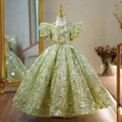 Kids Evening Gowns Elegant Girls Formal Prom Dress Sequins Princess Dresses