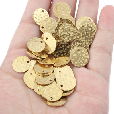 30Pcs Raw Brass Hammered Round Circle Coin Beads Charms Pendants Jewelry Making
