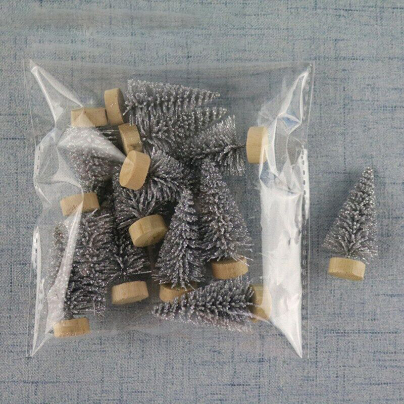 New 12pcs Small Christmas Fake Pine Tree Mini Sisal Bottle Brush Snow Frost B '