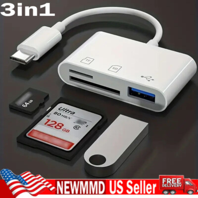 3in1 USB Stick SD TF Card Reader Type C OTG Adapter For iPhone 15 16 Pro Max 