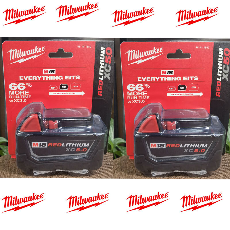 2x 18V Milwaukee 48-11-1850 5.0 AH Battery M18 18 Volt XC 5.