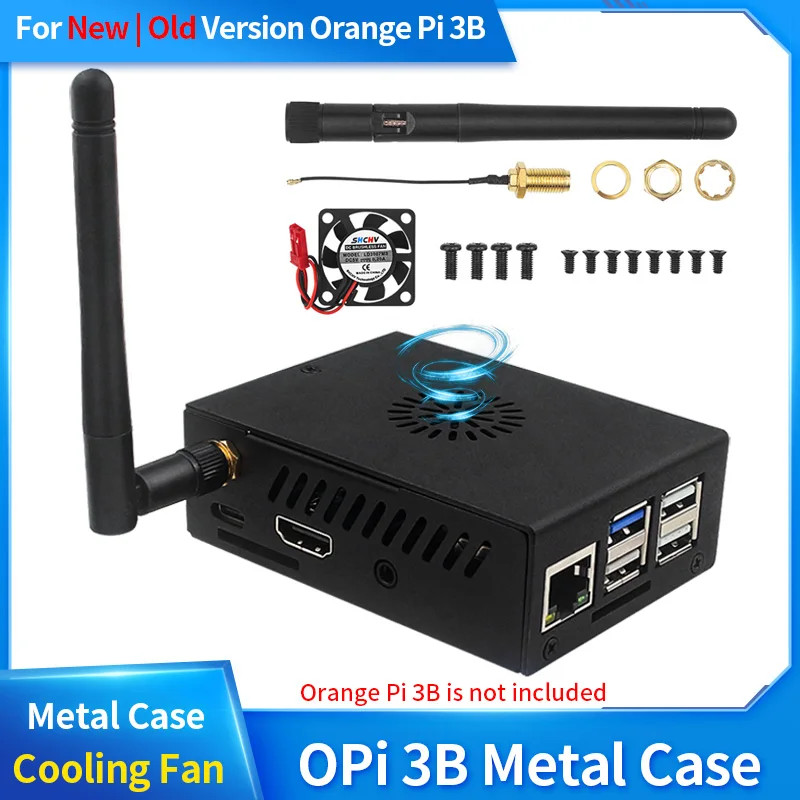 New / Old Orange Pi 3B Case Metal Shell with Fan Optional Antenna Aluminum Heati