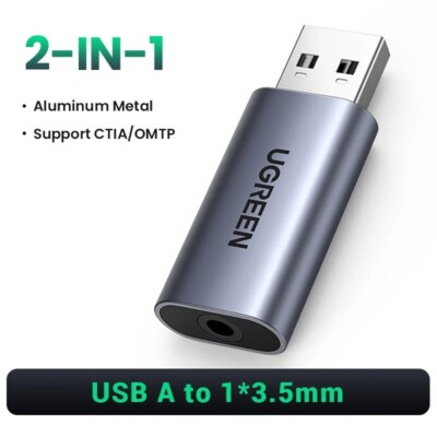 UGREEN Sound Card USB to 3.5mm Audio Jack External 2 in 1 Adapter For PC Laptop