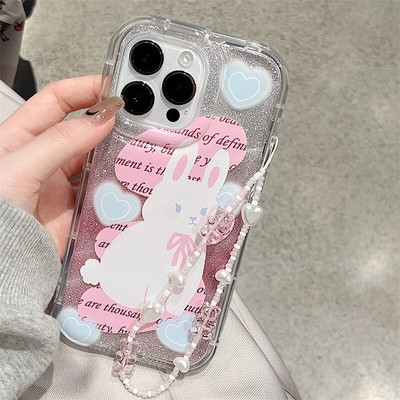 Glitter Film White Rabbit Design Case For iPhone 15 14 13 Pro Max Phone Cover