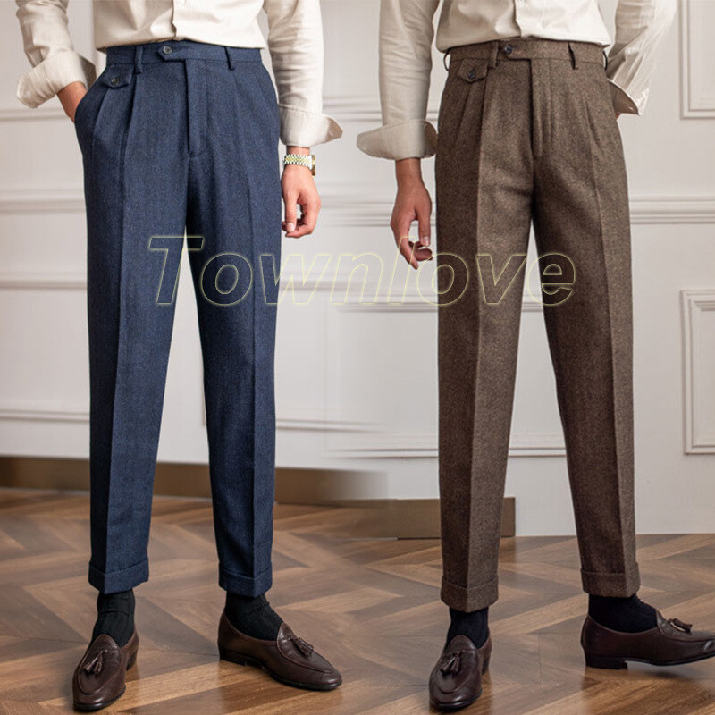 パンツ 1940's herringbone wool trousers 1940s Granville Herringbone Wool Bag Trousers - Cedar Brown