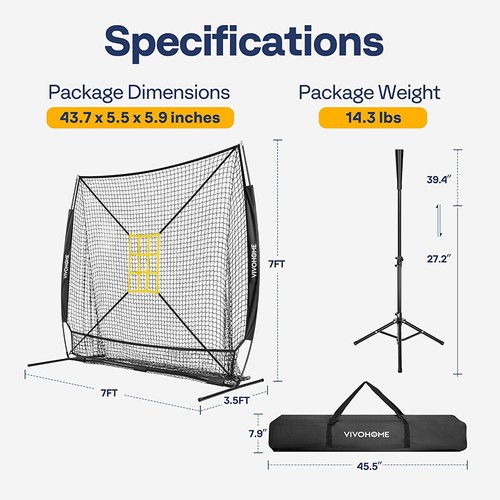 7x7 ft Baseball Softball Hitting Net w/ Large Ball Collection System for Batting