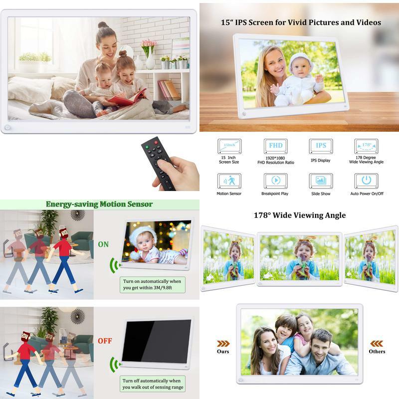 Digitaler Bilderrahmen 15 Zoll, Rokurokuroku Elektronischer Bilderrahmen Groß 1