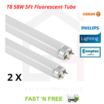 2X T8 58W 5Ft Fluorescent Tube Replacement Daylight Warm White Normal Cool