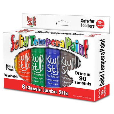 Grip Jumbo Solid Tempera Paint Stick, 6 Classic Colors