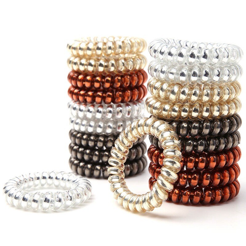 10pcs Rubber Metallic Coil Telephone Wire Ponytail Holder Hair