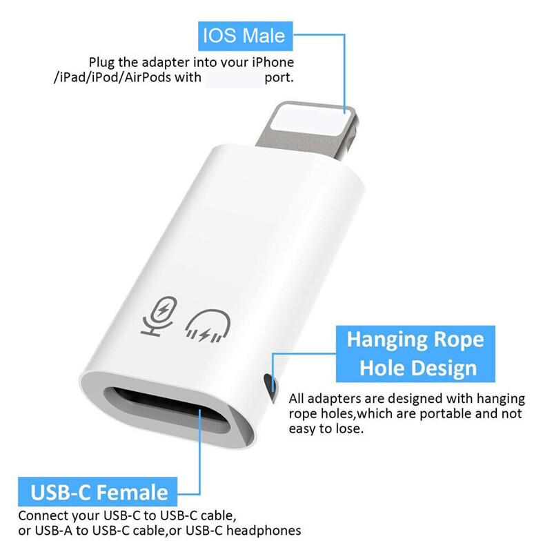 2*USB Type C Female to iOS Male Adapter For iPhone 14/13/12/11/XR/XS/SE 3