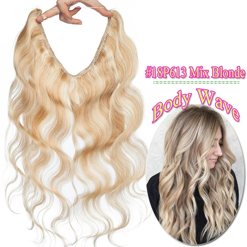 BODY WAVE Wire In Remy Human Hair Extensions Hidden Band Thick Bundle NO CLIP US