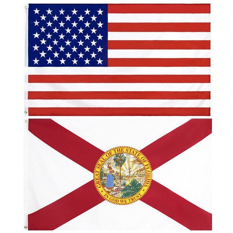 American and Florida State Flag Combo SET 3X5 FT 100D POLYESTER