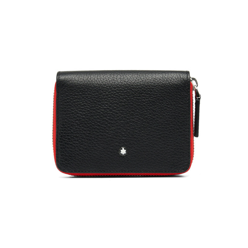 Pre-owned Montblanc Genuine  Meisterstück Natural Leather Coin Wallet Purse Pouch Pocket In Black & Red