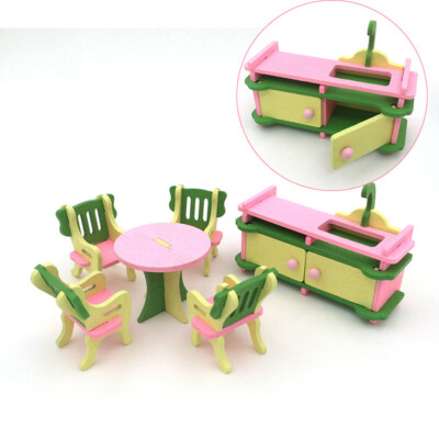 6PC 1:20 Scale Dollhouse Miniatures Furniture Kitchen Dining Table Sink Kids Toy
