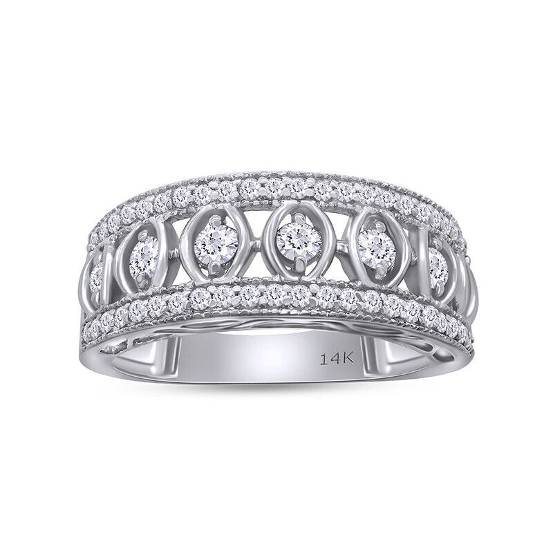1/2ct Natural Round Diamond 14k Solid White Gold Anniversary Wedding Band Ring