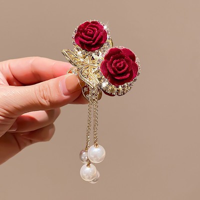 Fashion Girl Metal Rose Rhinestone Hair Clips For Women Barrettes Ponytail Cl:PW