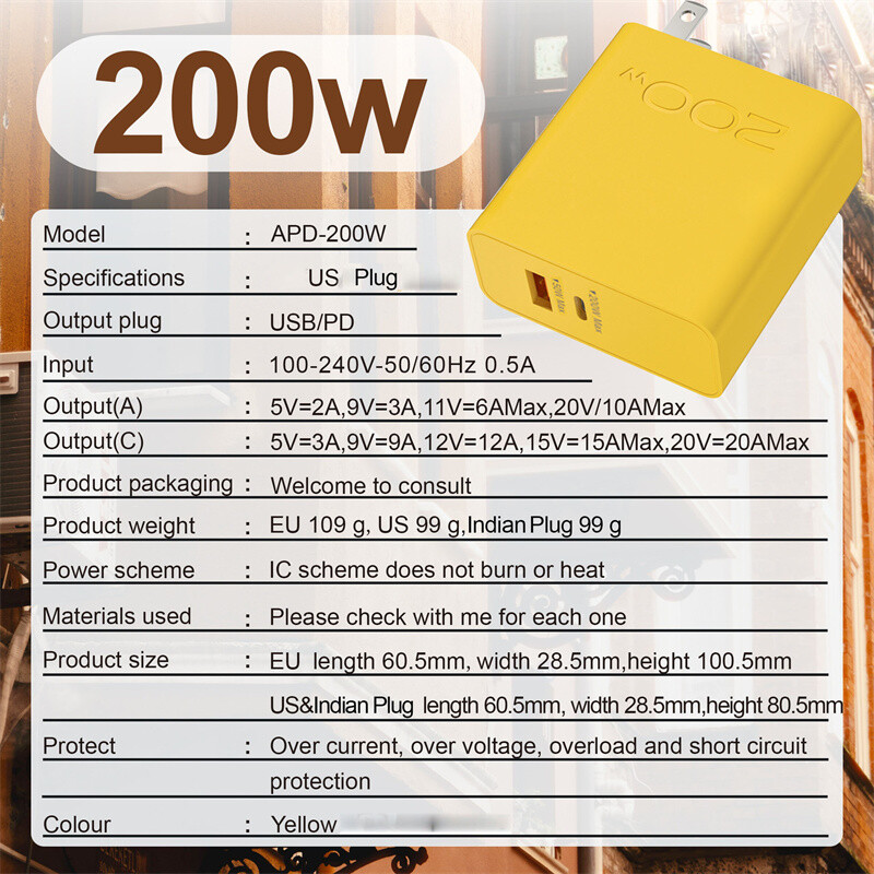 200W Fast Charging USB PD Wall Charger 100W 4 in1 Cable For All Cell Phone iPad