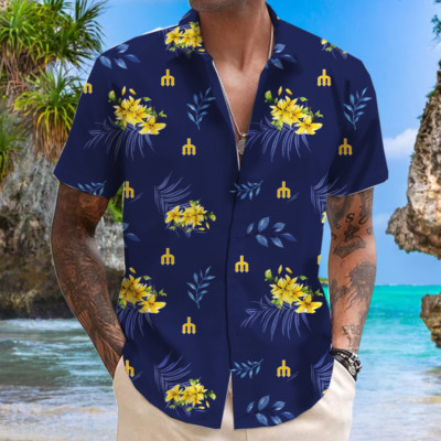 Seattle Mariners City Connect  button down shirt, retro tropical summer shirt