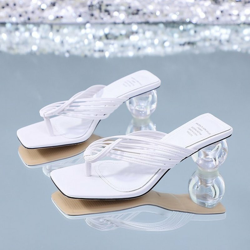 Summer Women Square Toe Slippers Shoes New Flip Flop High