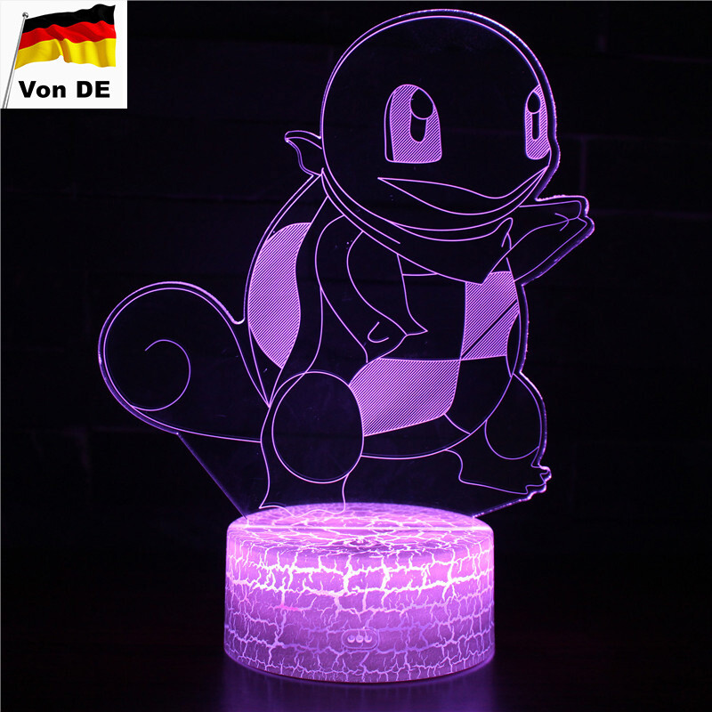 3D Squirtle Pokemon Lampe Berühren LED Nachtlicht 7 Farben Tischlampe Leselicht