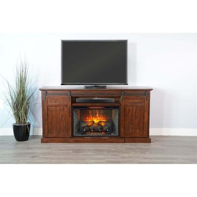Sunny Designs 78" Barn Door Media Console with Electric Fireplace