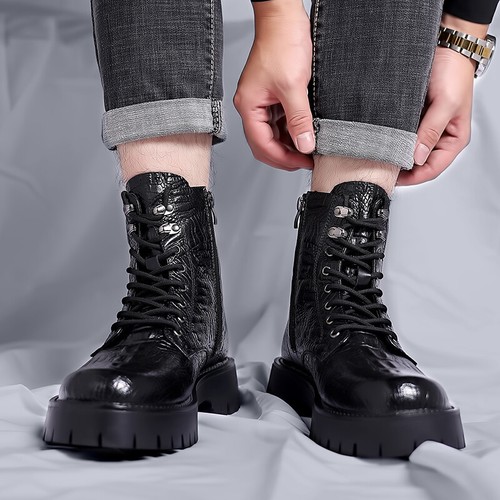 Men's Ankle Boots Faux Leather Lace Up Round Toe Boots Side