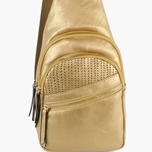 Multi Pocket Front Crossbody Sling Bag Gold