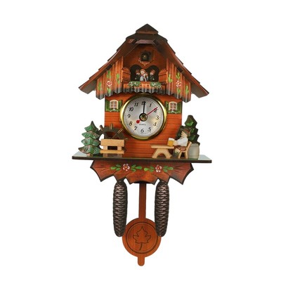 Antique Wooden Wall Clock Bird Time Bell Swing Alarm Watch Home Art