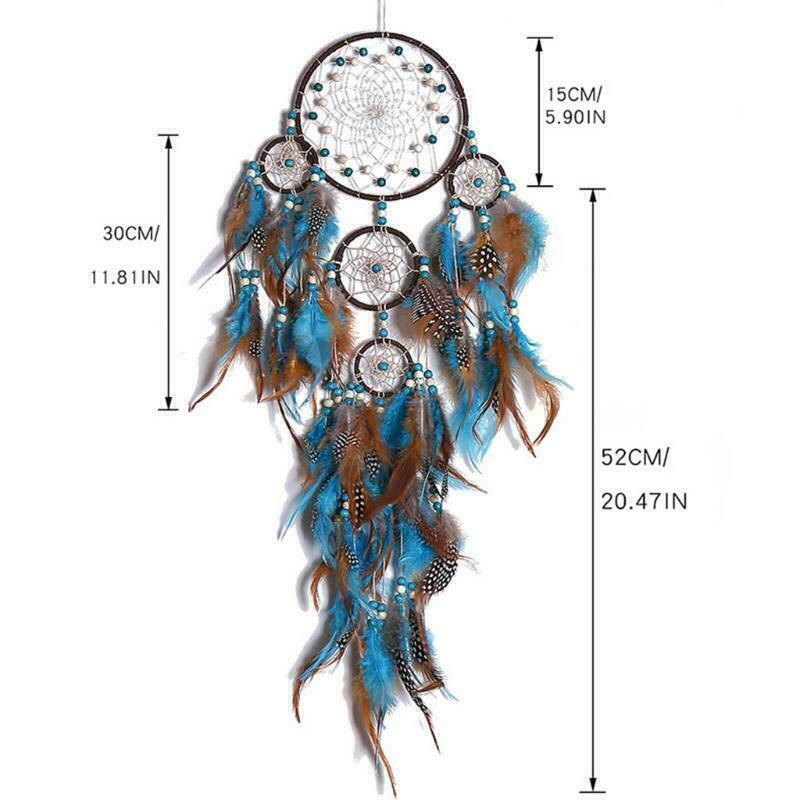 5 Circles Large Dream Catchers with Turquoises Feather Boho Wall Hanging Decor