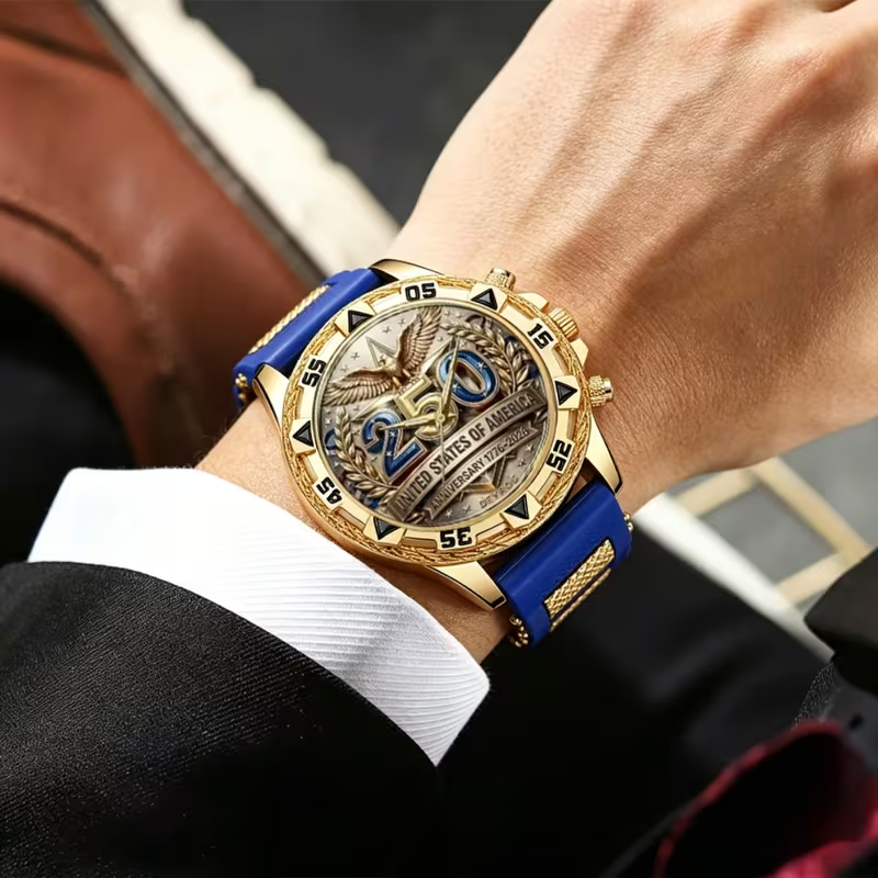 2pcs Fashion Watches for Men Set, USA 250th Anniversary 1776-2026 Design
