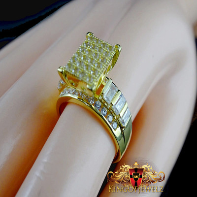 Pre-owned King Of Jewelz Real 10k Yellow Gold Princess Cut Cinderella Gorgeous Ring White Lab Diamond