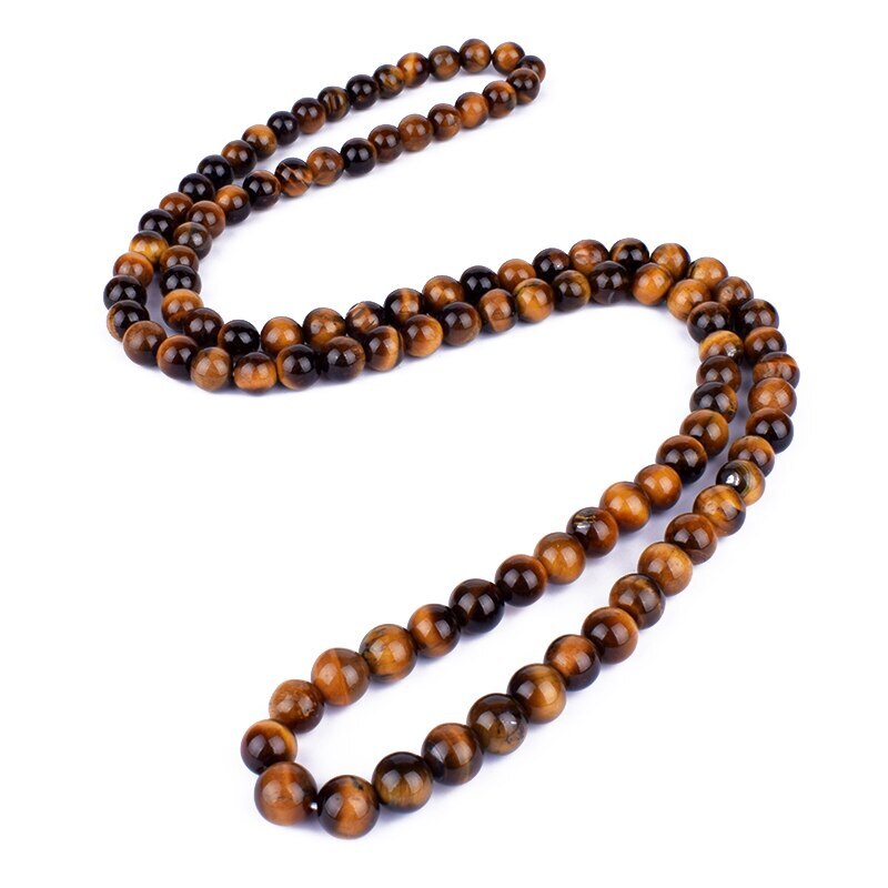 6/8mm Tiger Eye Stone Beaded Necklace Men Meditation Yoga Natural Stone Necklace