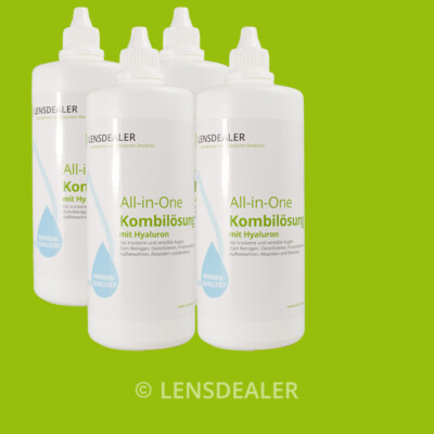 »» 4x 360 ML LENSDEALER KONTAKTLINSEN PFLEGEMITTEL «« KOMBILÖSUNG ALL IN ONE
