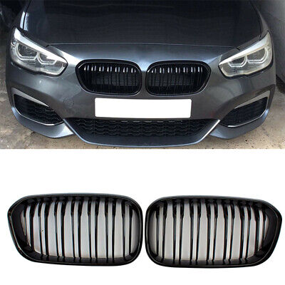 Gloss Black Front Kidney Grille Grill Twin Slat For BMW F20 F21 1 Series 15-19